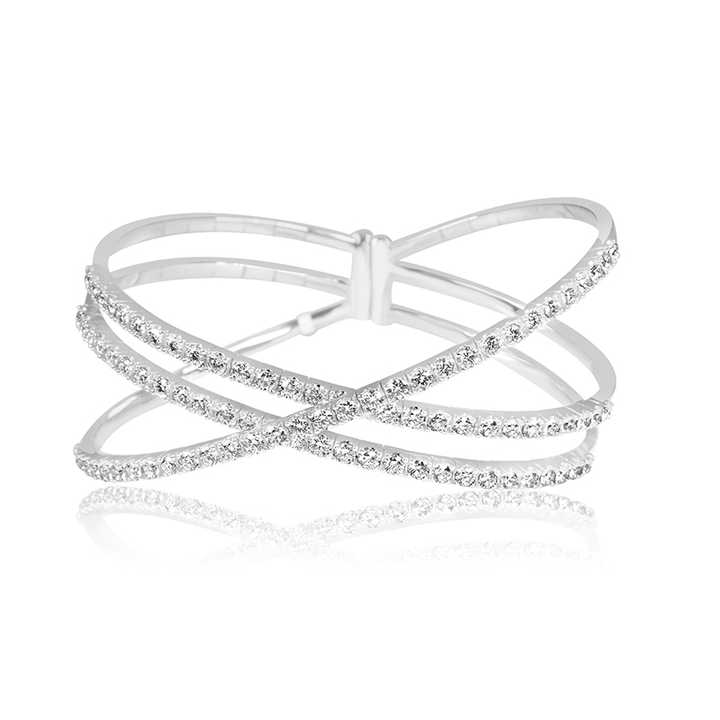 Diamond Crossover Bangle in 18K White Gold